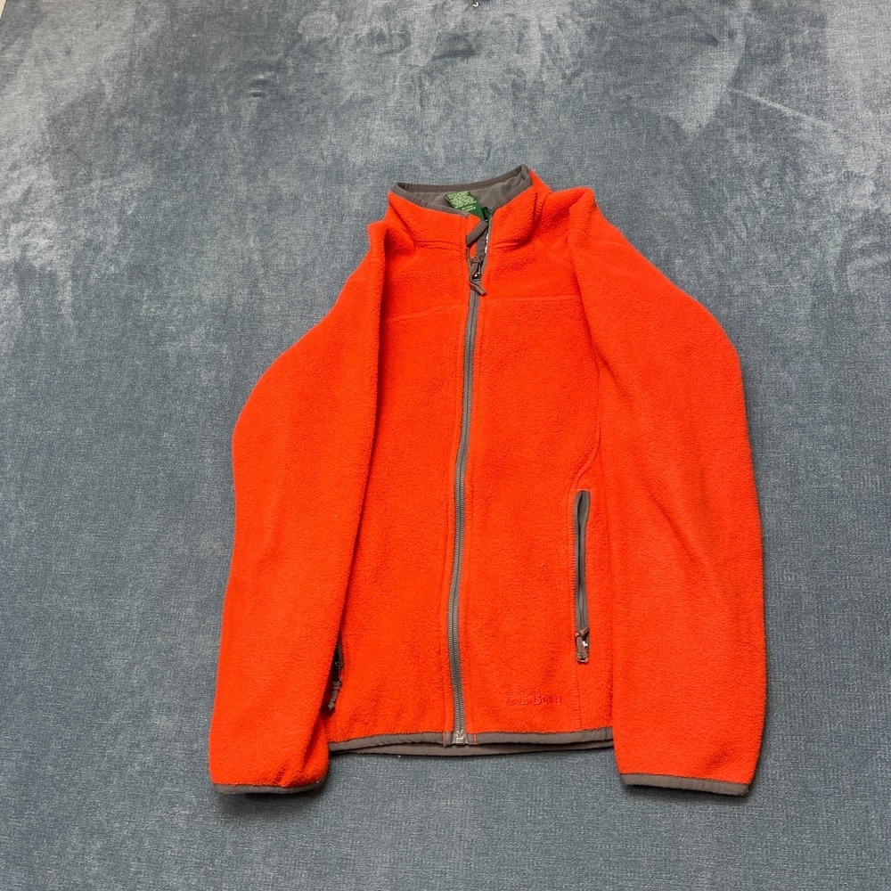 L.L.Bean Fleece Jacket Youth Kids M/10-12 Orange Long Sleeve Mock Neck Full Zip